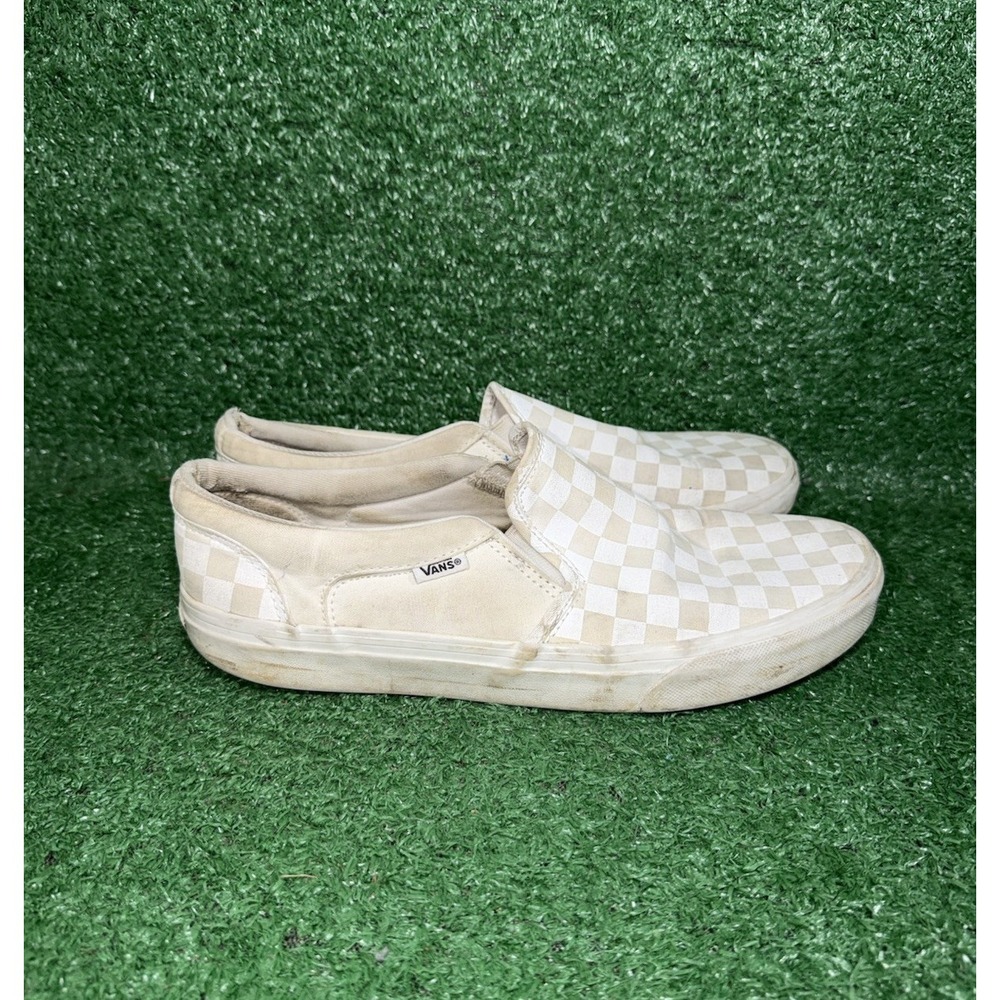 VANS Classic Slip-On Mens 9.5 Womens 11 Beige White Checkerboard Sneakers Shoes‎